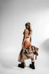 Oversize, leather imitation jacket with belt PU28 - cappuccino